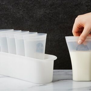 ZIPTOP Milk Reusable Silicone Bag 6 Piece Bag Set with Freezer Tray Storage